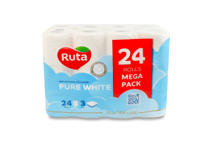 Бумага туалетная 3-х слойная Pure white Ruta 24шт