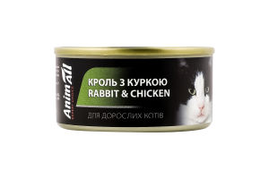 Корм д/дорослих котів з кролем та куркою 80г ж/б AnimAll