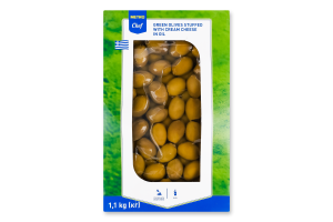 Оливки зеленые фаршированные мягким сыром в подсолнечном масле пастеризованные Metro Chef лоток 1.1кг