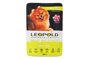 Корм консервированный для взрослых собак с телятиной Мясной деликатес Premium Leopold д/п 100г