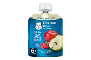 Пюре фруктовое для детей от 6мес пастеризованное витаминизированное Яблоко-груша-малина-черника Gerber д/п 90г
