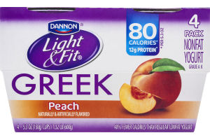 Dannon Light & Fit Greek Nonfat Yogurt Peach - 4 CT