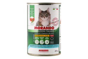 Корм д/котів Шматочки в соусі з тунцем томатами та стручковою квасолею 405г ж/б Morando Tradizioni