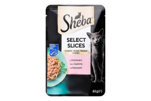 Корм консервований для дорослих котів З лососем в соусі Select Slices Sheba д/п 85г