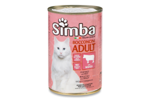 Корм д/дорослих котів шматочки з яловичини в соусі 415г ж/б Сімба