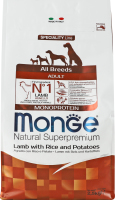 Корм сухой для взрослых собак всех пород c ягненком рисом и картофелем Monoprotein Natural superpremium Monge м/у 2.5кг