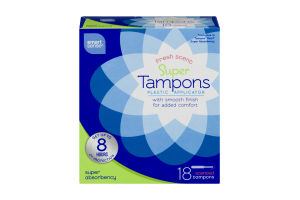 Smart Sense Super Tampons Plastic Applicator Super Absorbency Fresh Scent - 18 CT