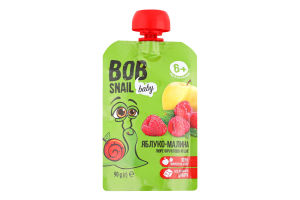 Пюре для дітей від 6міс фруктово-ягідне Яблуко-малина Baby Bob Snail д/п 90г