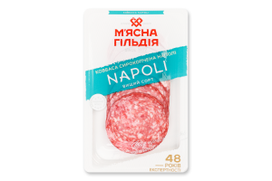 Колбаса нарезка из мяса птицы Наполи М'ясна Гільдія с/к в/с лоток 0.075кг
