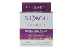 Крем для обличчя 40+ Hyaluron aqua Age&Beauty Біокон 50мл