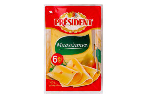 Сир 45% твердий скибками Маасдамер President лоток 100г