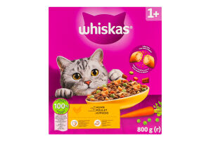 Корм сухой полнорационный для взрослых котов С курицей Whiskas к/у 800г