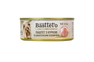 Паштет для собак с курицей и кусочками говядины Silver Basttet`o ж/б 85г