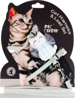 Набір д/котів повідець 120х1см +шлейка з іграшкою