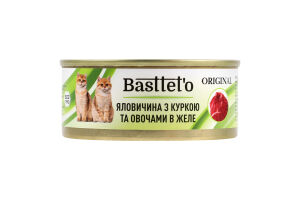 Корм консервований повнораціонний для котів Яловичина з куркою та овочами в желе Original Basttet`o з/б 85г