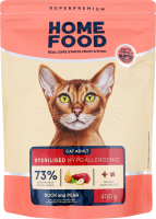 Корм сухий повнораціонний беззерновий для кастрованих/стерилізованих дорослих котів Качка та груша Home Food д/п 400г