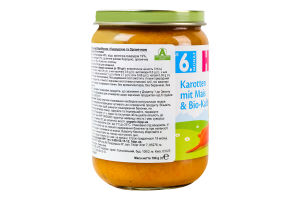 Пюре для детей от 6мес органическое Морковь с кукурузой и органической телятиной Hipp с/б 190г
