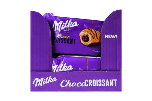 Круассан снизу глазированный и сверху декорированный молочным шоколадом с начинкой с молочным шоколадом Milka м/у 50г