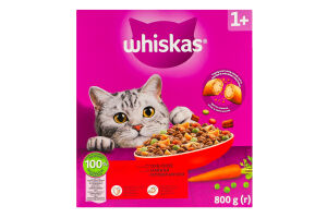 Корм сухой полнорационный для взрослых котов С говядиной Whiskas к/у 800г