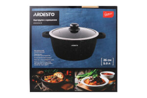 Каструля Gemini Anzio 5л чорний алюміній з скляною кришкою Ardesтo