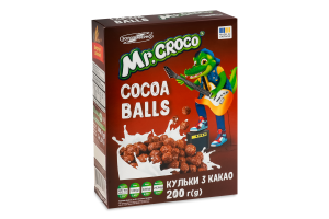 Завтраки сухие глазированные сахарной глазурью Шарики с какао Mr. Croco к/у 200г