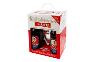 Набор подарочный Пиво 4х0.5л 4% светлое фильтрованное пастеризованное + бокал 0.3л Prazacka к/у