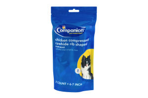 Companion Dog Rawhide Rib Shaped Chicken Compressed 6-7 Inch - 2 CT