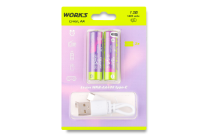 Елемент живлення акумуляторний Li-ion AA 1,5В 1480mAh Type-С 2шт Work's