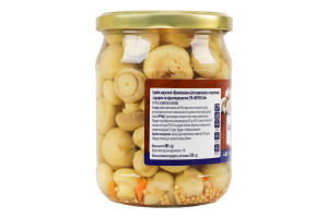 Шампиньоны целые маринованные стерилизованные с сахаром и подсластителем Metro Chef с/б 465г