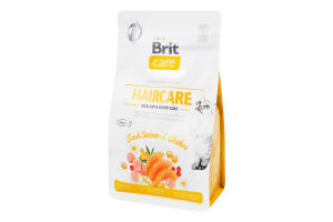 Корм сухий для дорослих котів Fresh Salmon&Chicken Haircare Care Brit м/у 400г