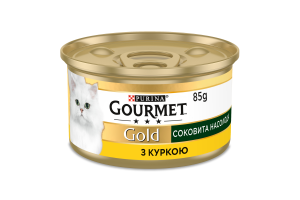 Корм консервированный полнорационный для взрослых котов с курицей Сочное наслаждение Gold Gourmet ж/б 85г