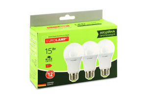 Лампа LED ЕКО A60 15W E27 4000K 3шт Eurolamp