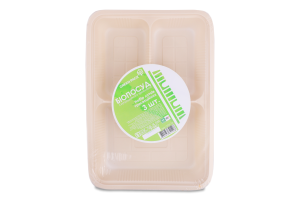 Лоток з кукурудзяного крохмалю трисекційний 3шт Грін Пак