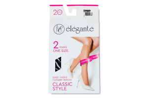 Гольфы женские Elegante Classic style 20den 23-25 nero 2пары