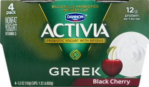 Dannon Activia Nonfat Greek Probiotic Yogurt with Bifidus Black Cherry - 4 PK
