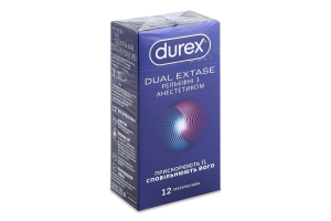Презервативы латексные рельефные с анестетиком с силиконовой смазкой Dual extase Durex 12шт