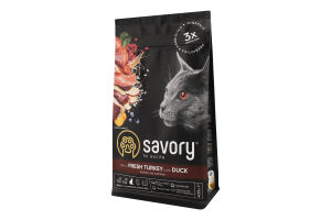 Корм д/стерилізованих котів з індичкою та качкою сухий 400г Savory