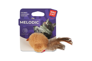 Игрушка для котов бежевая со звуковым чипом 110мм №7514 Птица Melodic Fun WauCat 1шт
