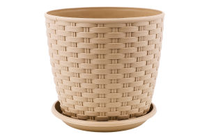 Горщик д/квітів Ротанг кремовий з підставкою 16*15см арт114056 Алеана