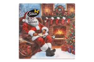 Серветки паперові Санта перед каміном 33*33см 3шари 18шт Silken