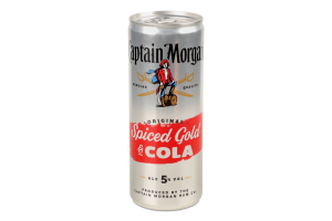 Напиток слабоалкогольный 0.25л 5% газированный с ромом и колой Spiced Gold&Cola Original Captain Morgan ж/б