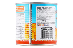 Кукуруза сахарная стерилизованная с сахаром и подсластителем Хуторок ж/б 410г