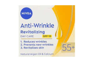 Крем для лица дневной против морщин + ревитализация с натуральным аргановым маслом и кальцием SPF 15 55+ Nivea 50мл