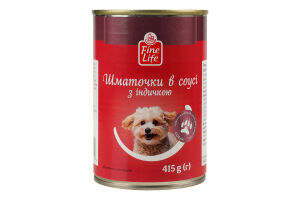 Корм консервований повнораціонний для дорослих собак Шматочки в соусі з індичкою Fine Life з/б 415г