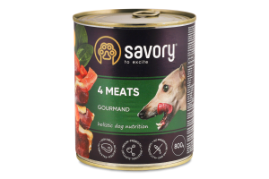 Корм д/собак 4види м"яса 800г ж/б Сейворі