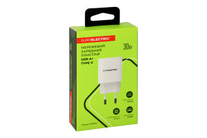 Пристрій зарядний мережевий білий30W USB-A Type-C Euroelectric