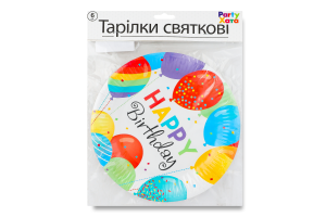 Тарілка паперова Хеппі Бьоздей з кульками 23см 6шт 1502-5772 Паті Хата