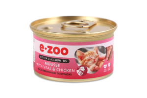 Корм для кошенят E-Zoo з телятиною та куркою