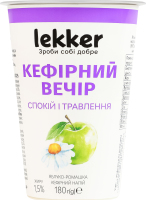Напій кефірний 1.5% з фруктовим наповнювачем пастеризованим Яблуко-ромашка Кефірний вечір Lekker ст 180г