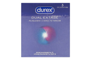 Презервативы латексные рельефные с анестетиком с силиконовой смазкой Dual extase Durex 3шт